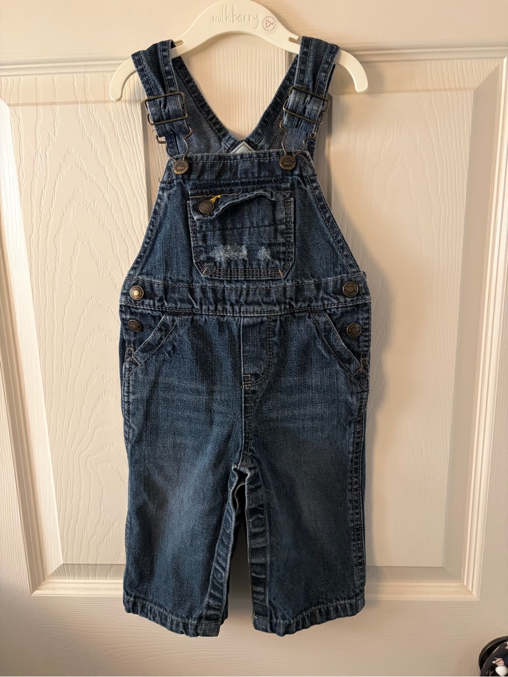 Children's Osh Kosh Genuine Kids Denim Overalls - Dark Blue 12 mo